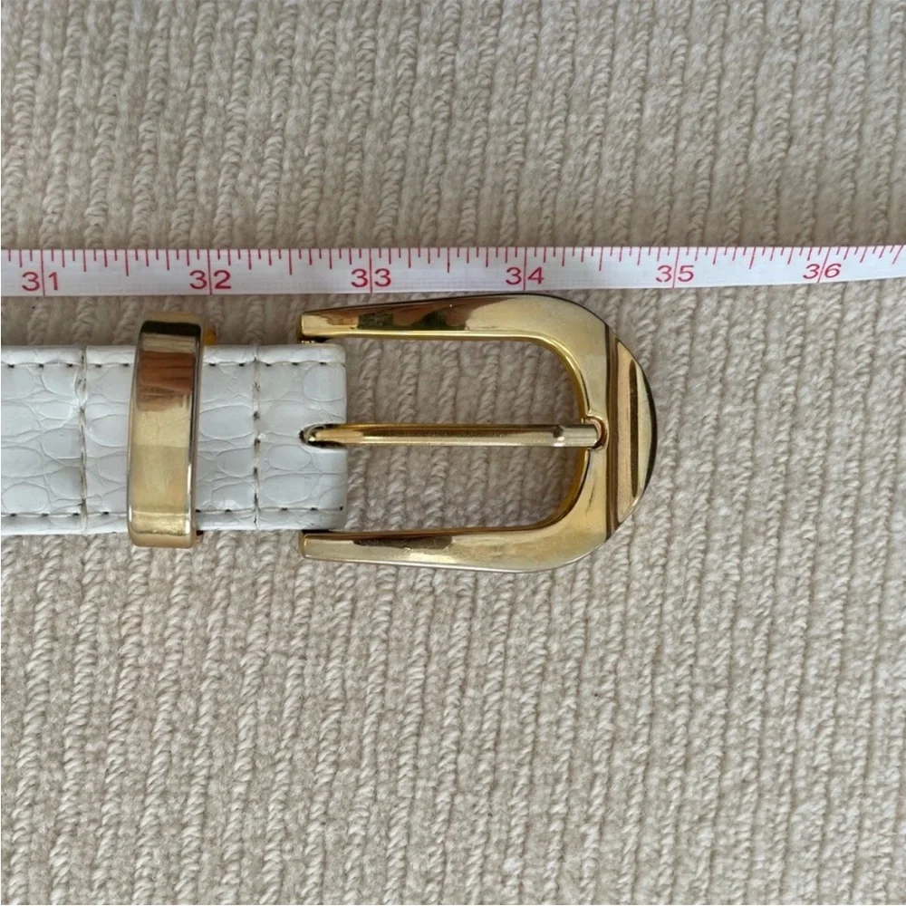 White Leather And Gold Belt With Leopard Medallions